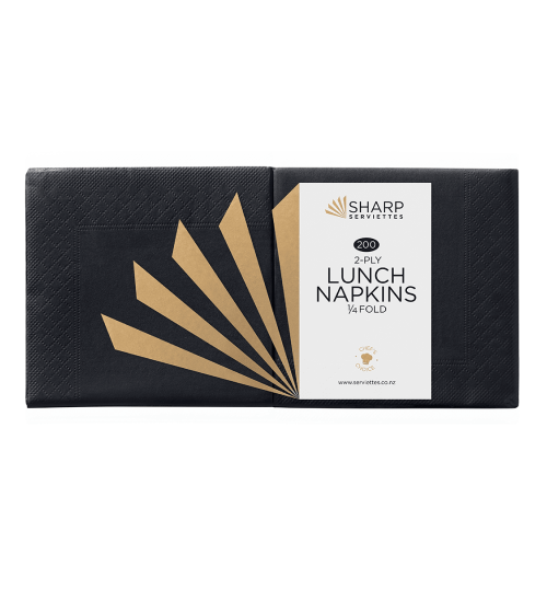 SERVIETTE SHARP LUNCH 2 PLY 1/4 FOLD BLACK 200/PKT