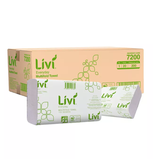 PAPER TOWEL LIVI 7200 EVERYDAY SLIMFOLD 200 SHEET 1 PLY 20PKT/CTN