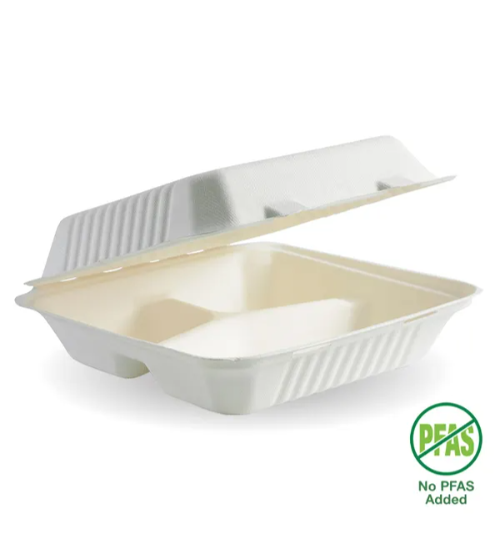 CLAMSHELL BIOCANE BIOPAK 3 COMPARTMENT 9 X 9 X 3 INCH 100/SLV