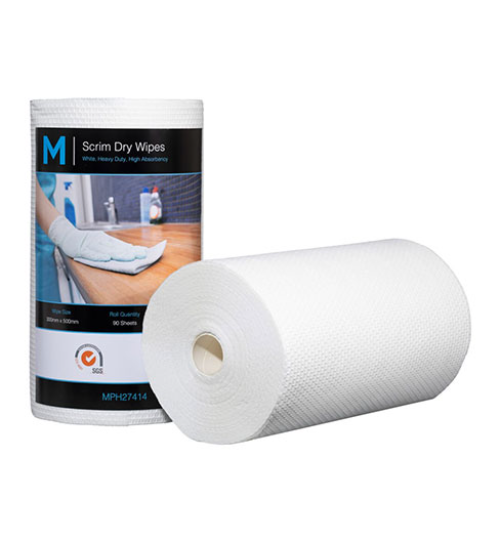 SCRIM HEXAGONAL DRY WIPES MATTHEWS WHITE 90 SHEETS/ROLL