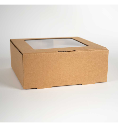 CAKE BOX WITH WINDOW 12 X 12 X 3 INCH BROWN 100/PKT