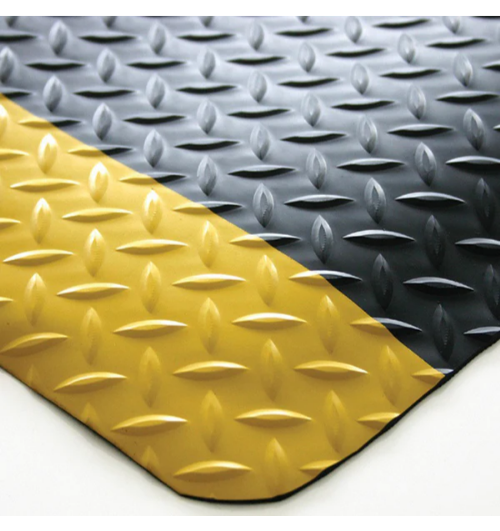 RUBBER ANTI-FATIGUE MAT BLACK/YELLOW DIAMOND PLATE 1500 X 900MM