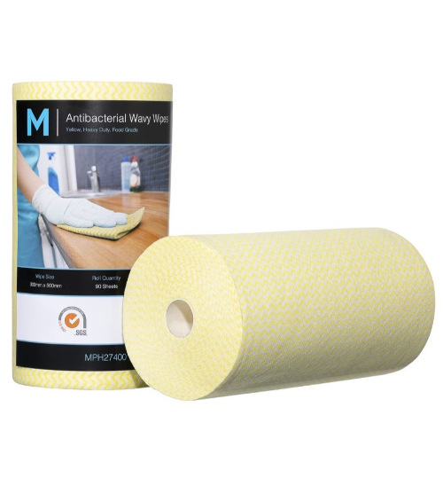 ANTIBACTERIAL WAVY WIPES MATTHEWS HEAVY DUTY 80GSM 300X500MM YELLOW ROLL 90 SHEETS