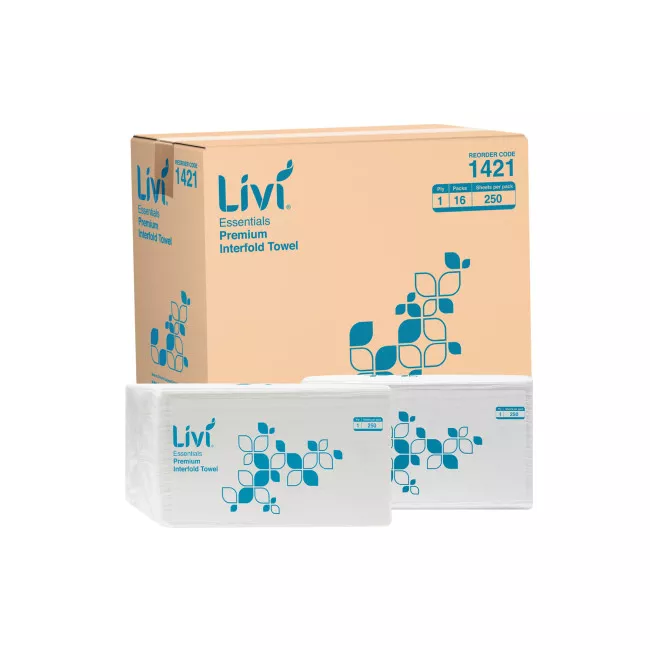 PAPER TOWEL LIVI 1421 ESSENTIALS PREMIUM INTERFOLD 250 SHEET 1 PLY 16PKT/CTN
