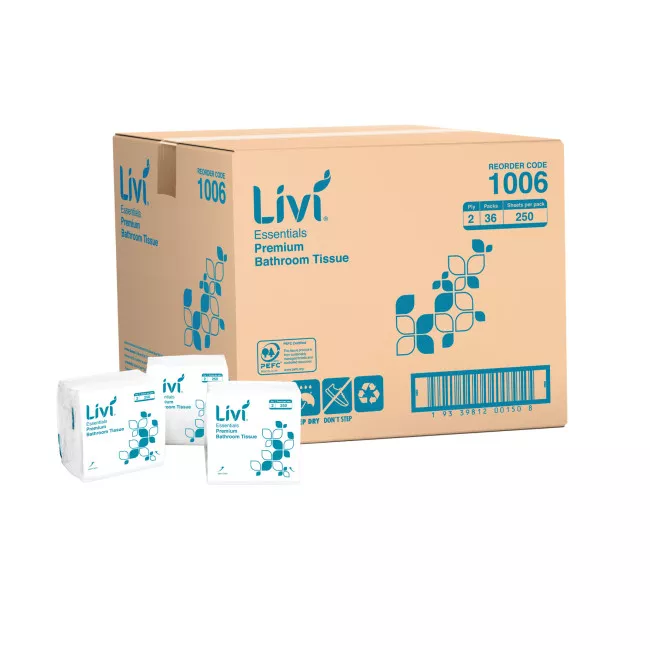TOILET TISSUE LIVI 1006 ESSENTIALS INTERLEAVED 250 SHEET 2 PLY 36PKT/CTN
