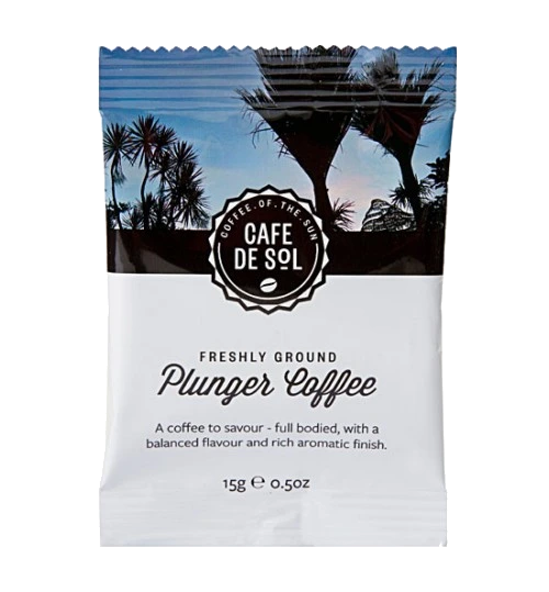 COFFEE PLUNGER CAFE DE SOL SACHETS 15GM 100/CTN