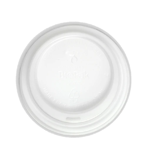 HOT CUP LID 90MM BIOPAK PLA WHITE FOR 12 AND 16OZ 50/SLV