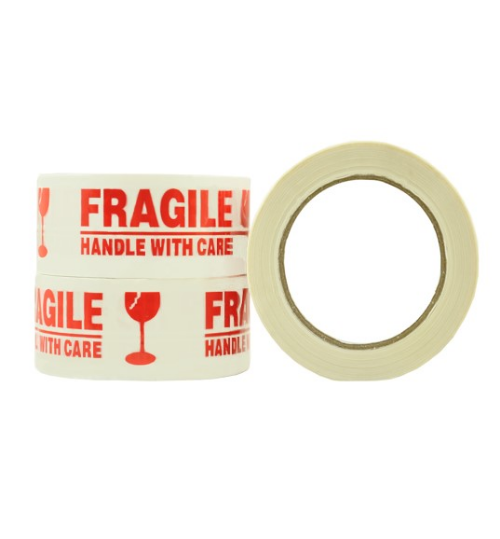 FRAGILE HANDLE WITH CARE PACKAGING MESSAGE TAPE PP RED ON WHITE 48MM X 100M