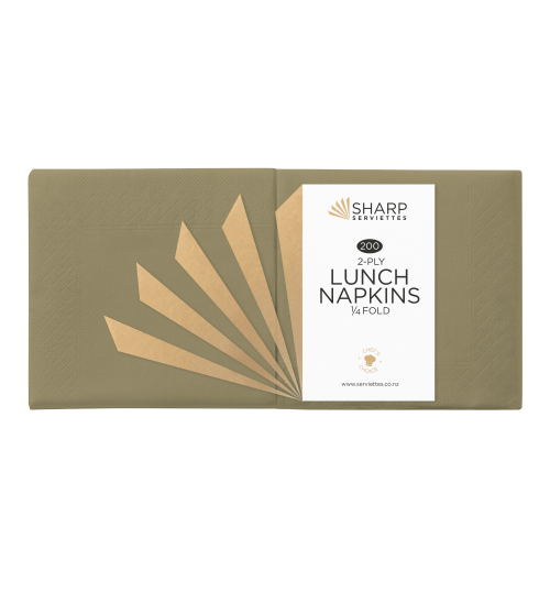 SERVIETTE SHARP LUNCH 2 PLY 1/4 FOLD GOLD 200/PKT