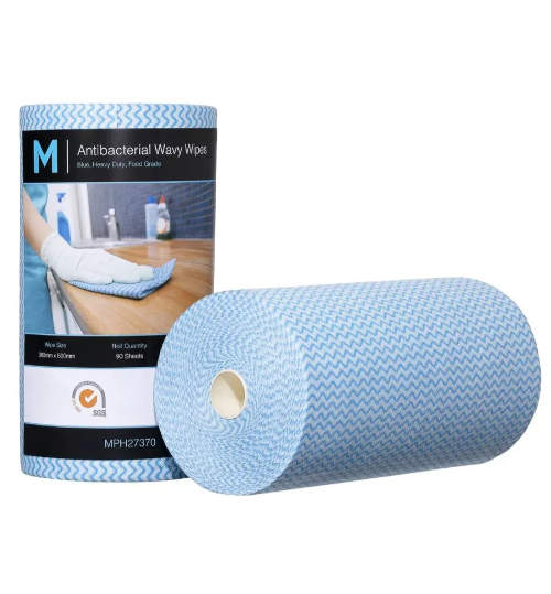 ANTIBACTERIAL WAVY WIPES MATTHEWS HEAVY DUTY 80GSM 300X500MM BLUE ROLL 90