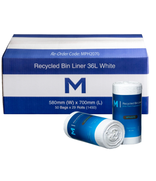 MATTHEWS RECYCLED BIN LINER MPH2070 36L 580 X 700MM 15MU WHITE ROLL 50