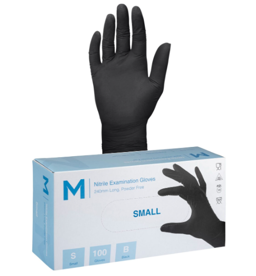 DISPOSABLE GLOVES NITRILE POWDER FREE MATTHEWS SMALL BLACK BOX/100