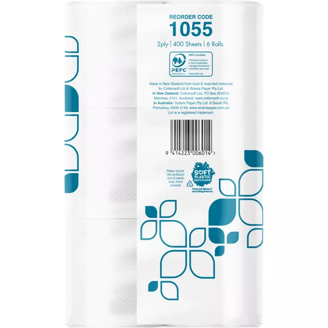TOILET TISSUE LIVI 1055 ESSENTIALS 400 SHEET 2 PLY 6 ROLLS/PKT