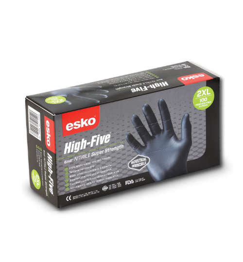 DISPOSABLE GLOVES BLACK NITRILE HIGH FIVE SUPER STRENGTH POWDER FREE EXTRA LARGE 100/BOX