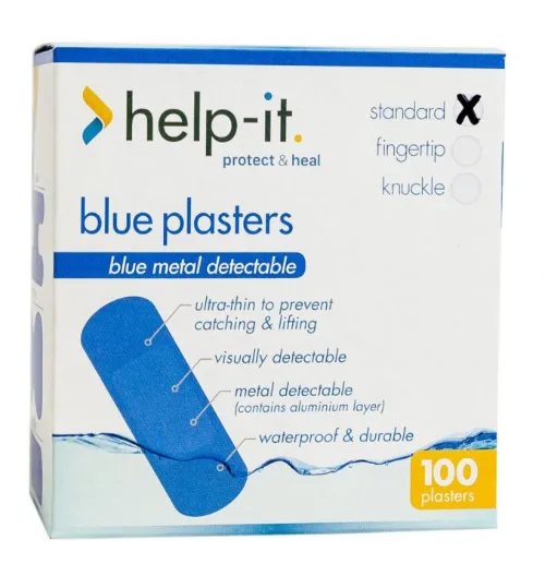 PLASTERS STANDARD FIRST AID METAL DETECTABLE BLUE 100/BOX